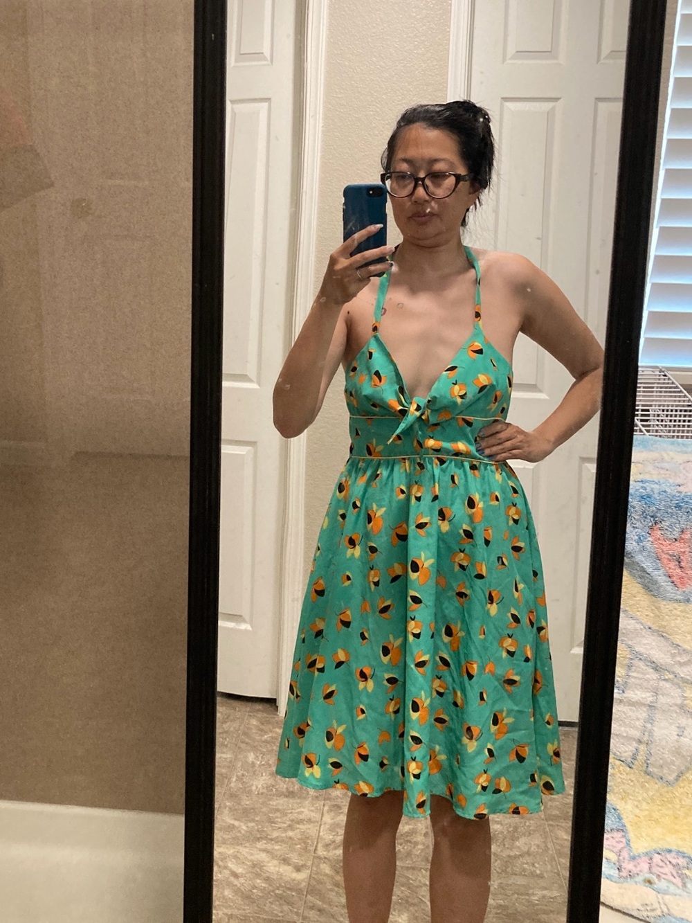 Green Halter Tie-Front Summer Dress